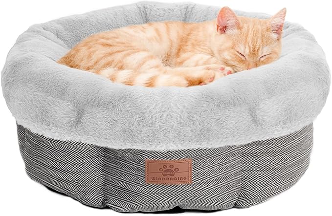 Cat Beds for Indoor Cats,Kitten Bed,Dog Bed for Extra Small Dogs Breeds,Puppy Kennel Bed, Comfy Durable Pet Sleeping Bed, Washable Roun Cat Bed & Non-Slip Bottom, Size 18"L x 18"W x 7.5"Th