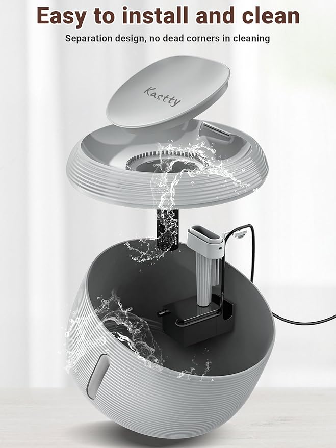 Kastty 3.5L/118 oz Quiet Cat Water Fountain, Large Capacity Pet Water Fountain for Cats Indoor Water Level LED Light Multi-Filtration, Automatic Cat Fountains for Drinking Easy Cleaning FS77(Grey)