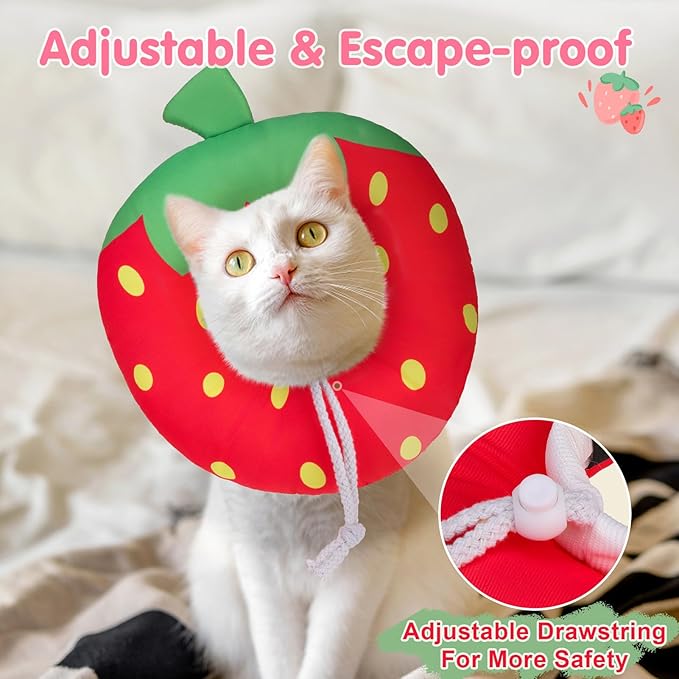BEAUTYZOO Cat Cone Collars Soft, Cat Recovery E Collars After Surgery to Stop Licking, Adjustable Elizabeth Circle Collar Cute Pet Donut Pillow for Cats Kitten Small Dogs,Strawberry S
