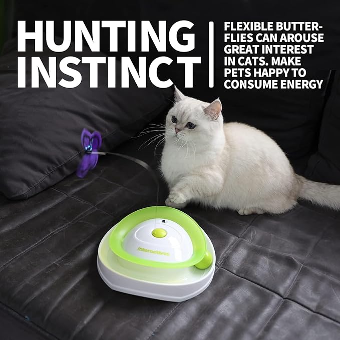 ALL FOR PAWS 2 in 1 Interactive Cat Butterfly Flutter Toy with Rolling Balls Automatic Kitten Spinner Toys for Indoor Cats