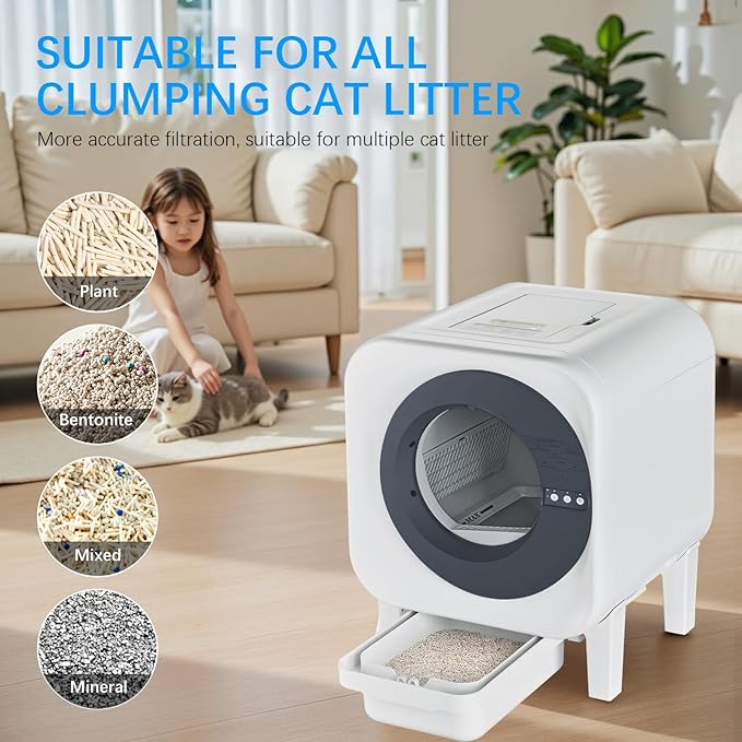 Smart Self-Cleaning Cat Litter Box, 75L Large Space & 12L Sealed Waste Drawer, APP Controlled Automatic Litter Tray with Odor Control & Health Monitoring, Safe for Multi-Cat Homes