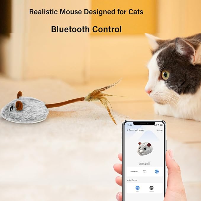 APP & Bluetooth Remote Control Cat Toy - Auto Moving, USB Rechargeable Interactive Mouse Toy for Indoor Cats - Red