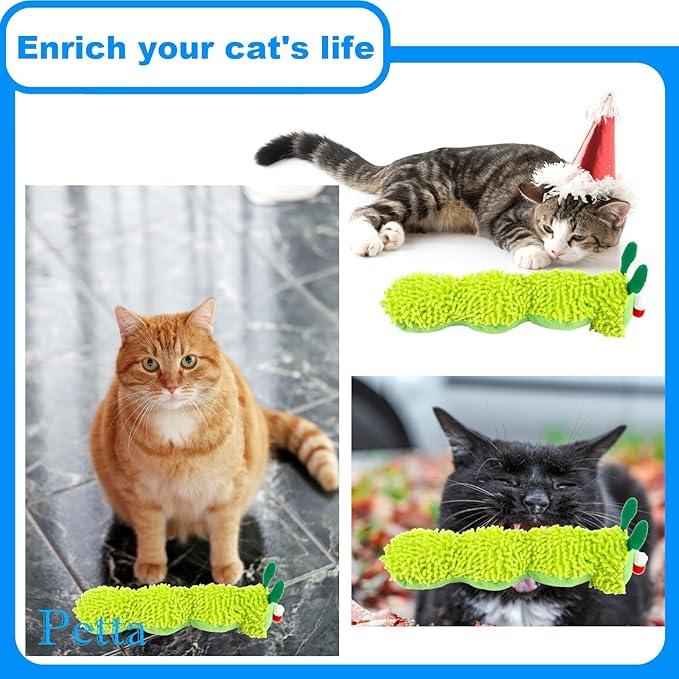 Big Green Caterpillar Cat Toys, Catnip Toy with Crinkle Gall Fruit for Interactive Cat, 3Pcs
