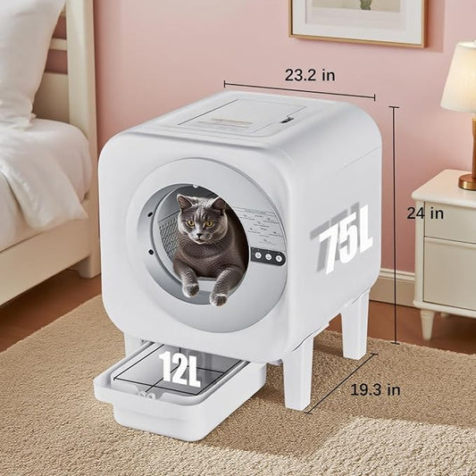 Self-Cleaning Cat Litter Box, Automatic Smart Litter Box with WiFi APP Control, Health Tracking & Odor Eliminator, Large Capacity for Multiple Cats, Safety Lock & Ultra-Quiet Operation