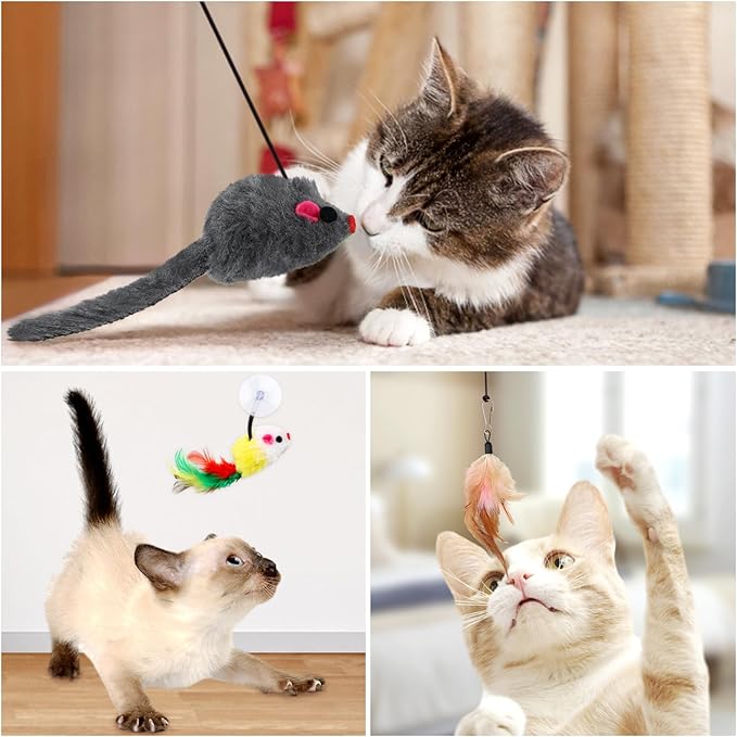 Cat Toys Replacement Cat Toy Wand Refills, 12 Pcs Cat Feathers Refill, Cat Toy Mouse Cat Wand Refill Attachments for Indoor Cats