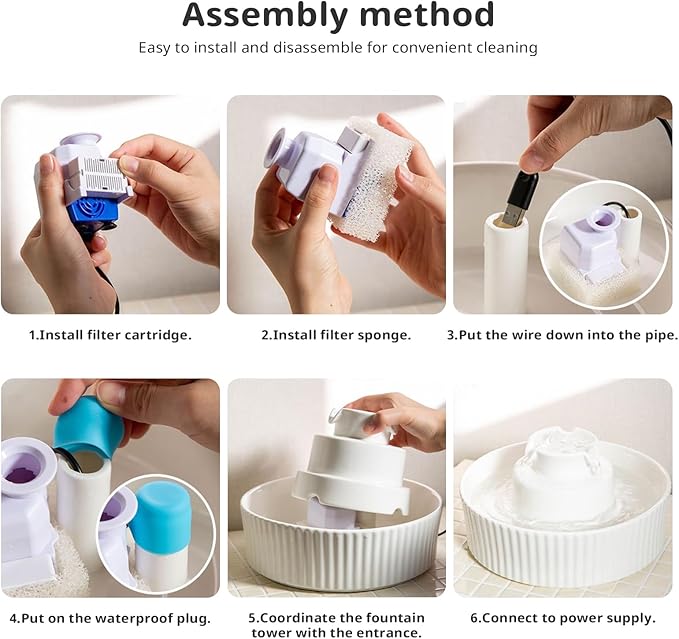 Ceramic Cat Water Fountain, 2.1L/71oz Cupcake Pet Water Fountain for Cats and Dogs, Ultra-Quiet Pump Pet Fountain with Replacement Filter and Foam (White)