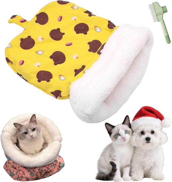 Cozy Pet Nest for Cats, Cozy Pet Nest for Cats and Dogs, 2025 New Winter Sleeping Bag with Thickened Pockets, Cat Bed Cave Sleeping Bag,Self Warming Pad Sack for Kitten/Puppy (Yellow, 14 * 18in)