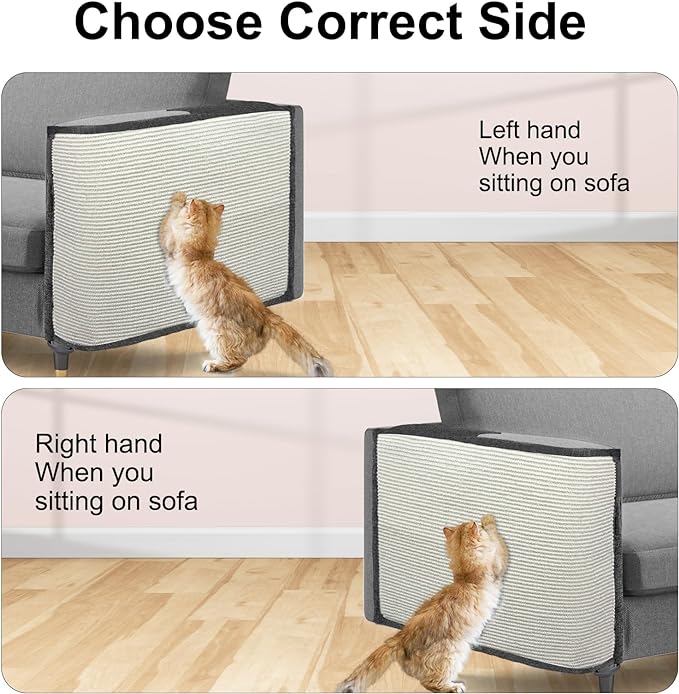 Cat Scratch Sofa Protector,Cat Scratching Couch Protector with 19.7''L*23.6''W Natural Sisal for Protecting Couch Sofa Chair (Dark Grey/Left Hand)
