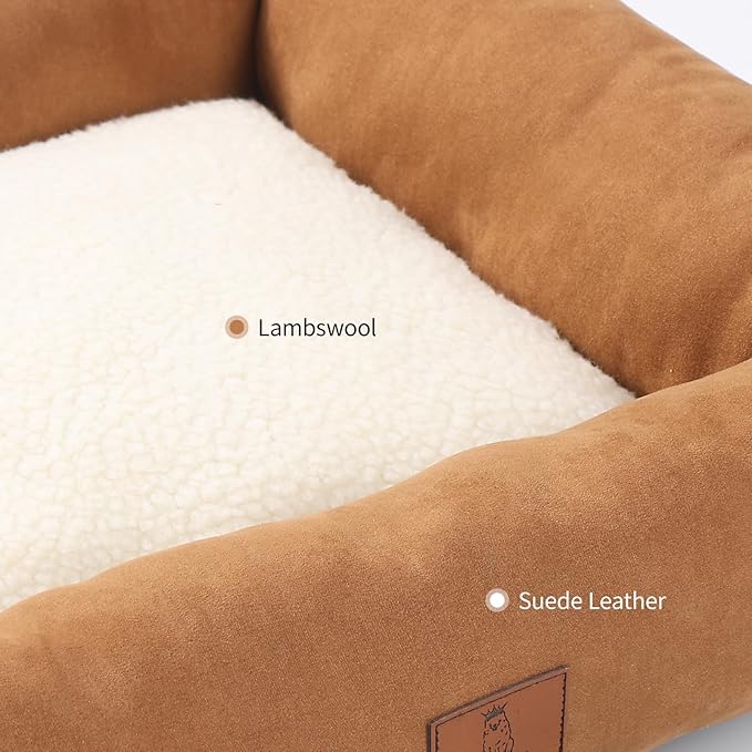 25In Dog Bed for Small Medium Sized Dogs - Washable Rectangle Puppy Bed for Indoor Outdoor, Cozy Pet Bed with Support Pillow & Non-Slip Bottom(Brown, Medium)