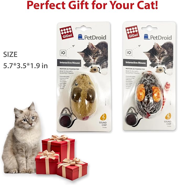 PETGEEK Gigwi Interactive Cat Toys for Indoor Cats, Automatic Electronic Moving Mouse Cat Toy with Realistic Squeaky, Kitten Toys for Hunting Play Exercise (Set)