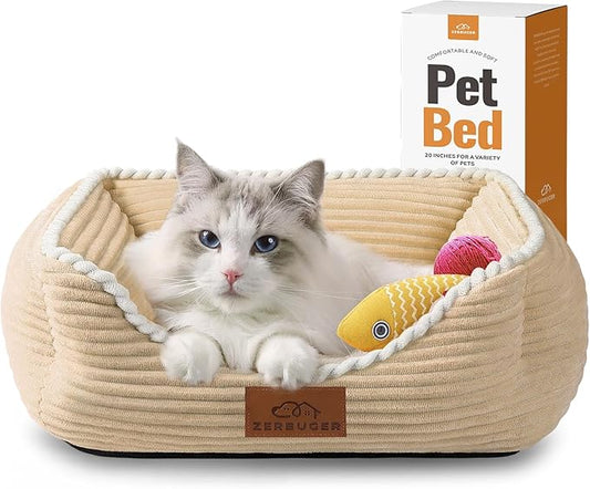 Rectangle Cat Dog Bed for Large Medium Small Pets Indoor Outdoor Machine Washable Sleeping Sofa Non-Slip Bottom Soft Puppy Bed Durable Orthopedic Calming Pet Cuddler (Small, Coffee)