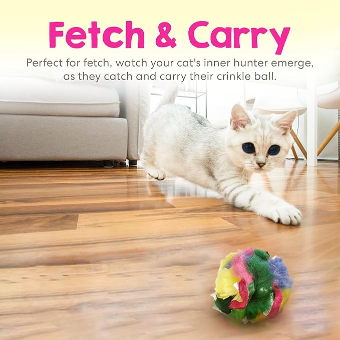 Cat Crinkle Ball Toy – 12-Pack of 1.5" Soft, Lightweight Kitten and Cat Toys – Sparkly, Crinkly, Durable, Safe and Interactive for Indoor Play, Batting, Chasing, Fetch, Training and Daily Exercise