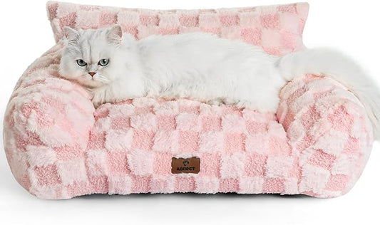 Cat Bed Cats Couch for Puppy and Kitten, Fluffy Pet Couch Small Dog Sofa Bed, Supportive Cat Sofa for Indoor Cats, Washable Cover & Non-Slip, 26 inch, Pink