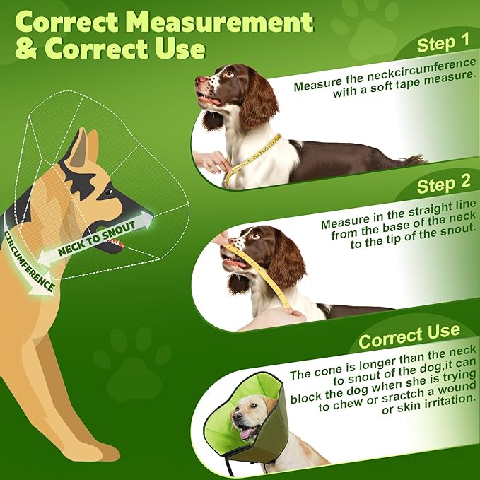 Soft Dog Cone After Surgery: Comfortable Dog Cones Collar for Stop Licking Biting - Adjustable Elizabethan Collar for Dogs fit for Small Medium Large Dogs (Green, S)