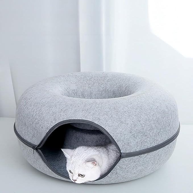 iCAGY Large Cat Tunnel Bed Toys for Indoor Cats (Light Grey, 24")