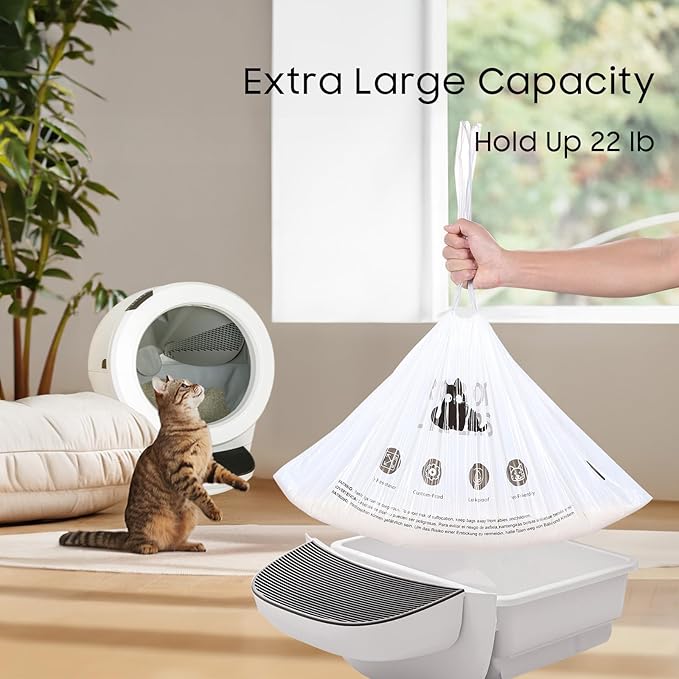 Cat Litter Box Robot 4 and 3 Waste Bags, 60 Pack Automatic Litter Box Bags, Thick Heavy Duty Cat Litter Box Liner Bags 26.3 X15.7 IN
