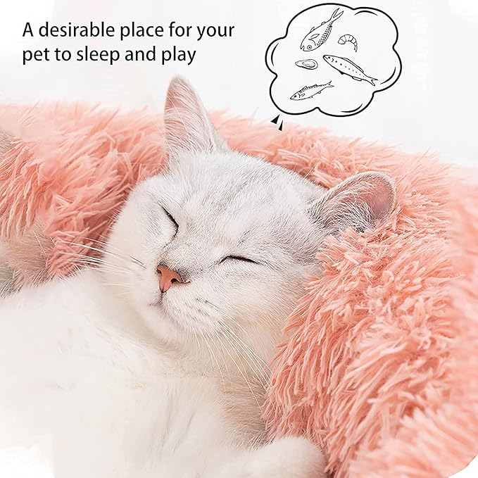 Large Cat Beds for Indoor Cats - Dog Beds for Small Medium Dogs, Anti Anxiety Round Fluffy Plush Faux Fur Pet Bed, Thick Bottom (Pink, Large 24" L x 24" W)