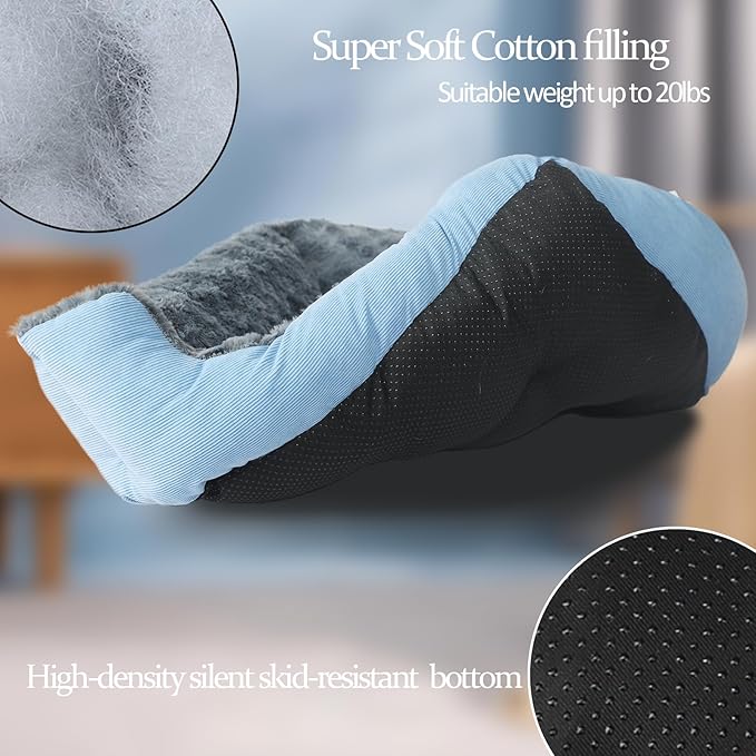 Rectangle Pet Beds for Small Dogs Washable,Fluffy Blue Cat Bed for Indoor Anti Slip Super Comfort Square Sherpa Pet Bed Fits up to 20 lbs Kitty or Puppy,20 inch