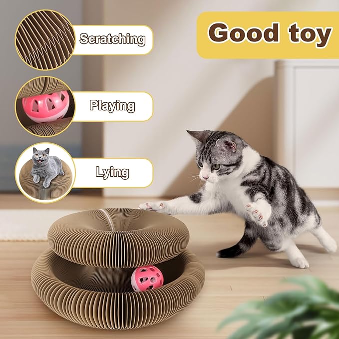 Kitty Kurlz Curls Cat Toy, Magic Organ Cat Scratching Board with Bell-Ball, Foldable Interactive Marlenes Kitten Curls Cat Scratchers for Indoor Cats