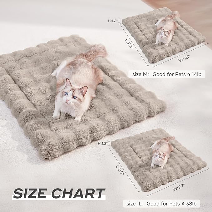 Plush Cat Beds for Indoor Cats Faux Fur Pet Mat with Non-Slip Bottom Cozy Kitten Bed for Carriers/Couch/Floor/Dog & Puppy Friendly 23 x 15 Inch Medium Coffee