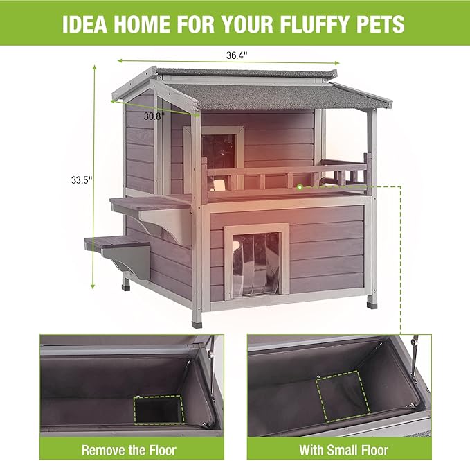 Cat House Outdoor Insulated Kitty Shelter with 100% Liner for Winter,Waterproof Great for Indoor & Outdoor Use