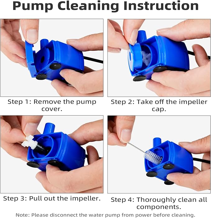 Cat Water Fountain Pump, IP68 DR-DC 160 Submersible Water Pump for Stainless Steel, Ceramic Cat Water Fountain, Cat Water Fountain Flower, Ultra Quiet Pet Fountain Pump (No Led & with Brush)