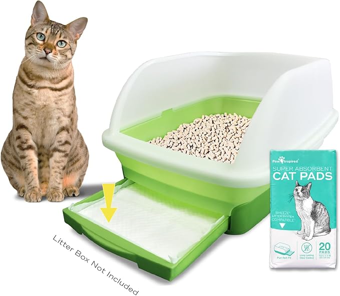 Paw Inspired Cat Pads, Generic Refills for Tidy Cats Breeze Litter Box System, Disposable Kitty Litter Liners, Super Absorbent Pee Pads, 16.9 x 11.4 Inch (Original/Unscented, 80 Count)