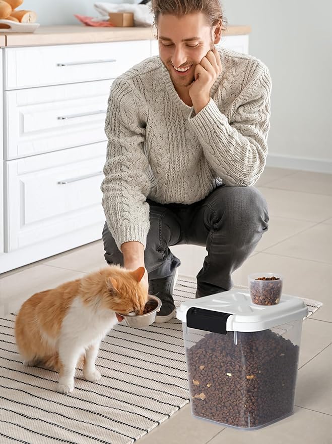 Pet Food Storage Container, 5 lbs Dog Cat Treat Storage Bin with Lid, Dry Food Storage for Dog Treats, Cat Food, Cereal, Rice, Birds (4 lbs) - White