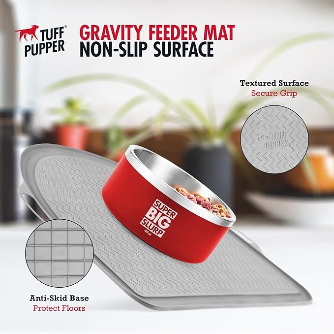 Tuff Pupper 26x21 Large Waterproof Pet Feeding Mat | Designed for Pet Fountains, Dog Gravity Water Bowls, Elevated Feeders | Raised Edges Prevent Spills | Dishwasher Safe | Non Slip Silicone Base