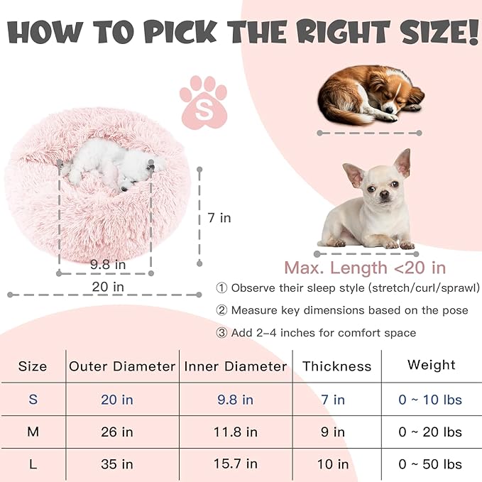 Himax Dog Beds for Small Dogs&Cats, Comfort Dogs Beds with Blanket Attached, Calming Anti-Anxiety Fluffy Dog Bed Washable (20"/26"/35") Pink