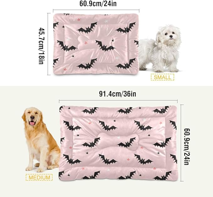 Pet Bed Halloween Bats Pink Dog Bed Mat Absorbing Non Slip Pad Pet Sleeping Mat for Small, Medium, and Large Dogs Puppy Cat 36 in x 24 in