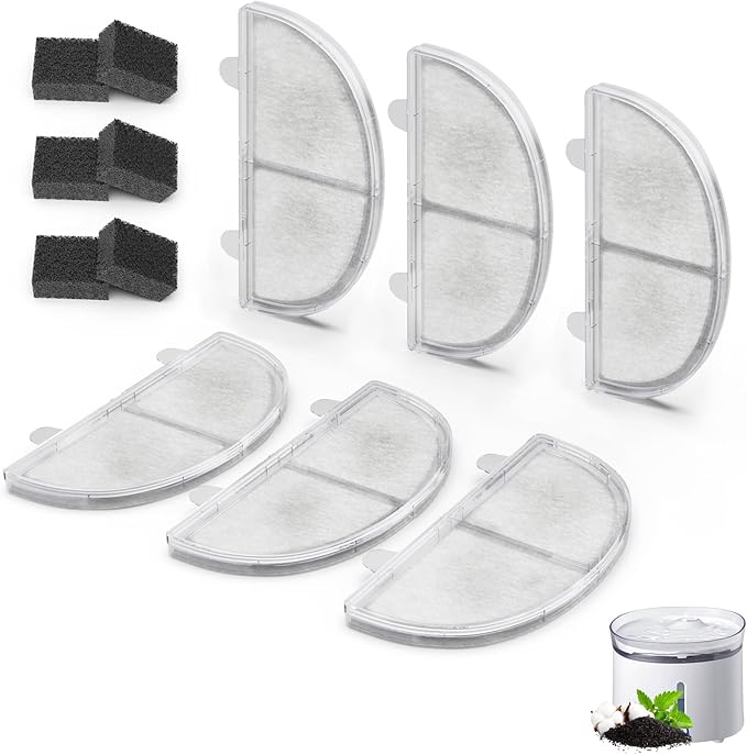6 Pack Cat Water Fountain Filter, Replacement Filters for WF20/CF20 Wireless Pumps Cat Water Fountain,Triple Filtration System (6 Pcs Sponges)