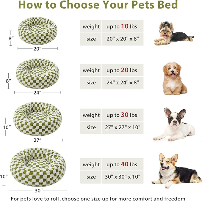 BFPETHOME Donut Dog Bed Medium Size Dogs, Cute Medium Dog Bed for Puppy and Kitten, Round Calming Pet Beds with Non-Slip Bottom, Machine Washable,30inch, Green