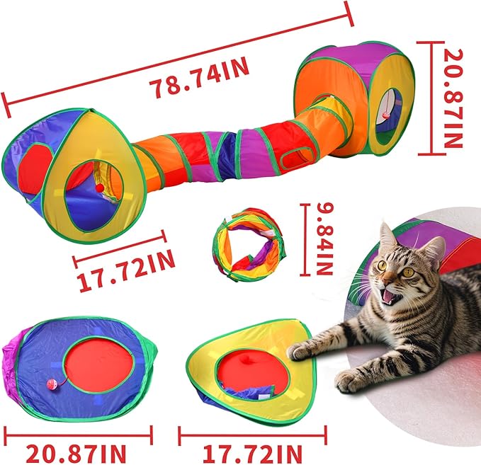‌Coolcandy Cat Tunnel & Interactive Cat Toy Indoor, Cube Tent Shape Tunnel Toys for Indoor Cats, Collapsible Interactive Peekaboo Cave with Play Ball, for Multi-Way Play & Small Animals