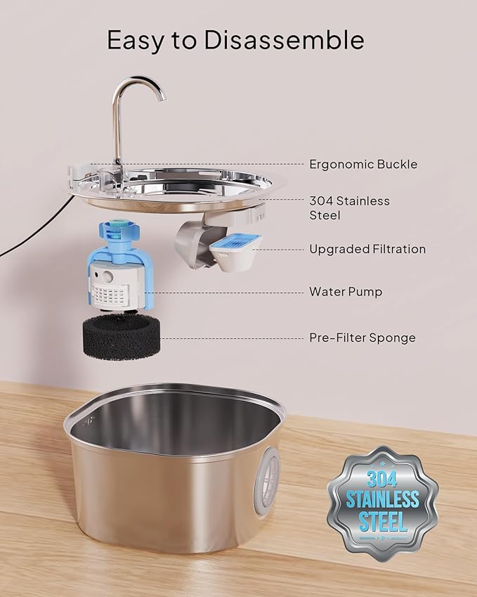 Cat Water Fountain, Pet Water Fountain for Cats/Dogs Indoor, Stainless Steel Cat Drinking Fountains with Water Level Window(3.2L/108oz)