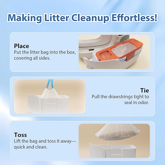 60 Count Drawstring Cat Litter Box Liners Compatible with PETKIT Pura Max2/Max/X,Extra Thick Cat Litter Bags,Tear-Resistant Waste Bags for Automatic Litter Box,Heavy Duty,Leak-Proof