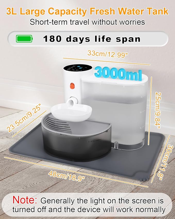 GJEASE Smart Pet Water Fountain No Filter,Wireless Cat Water Fountain Cordless,Battery Operated Filterless Cat Water Fountain