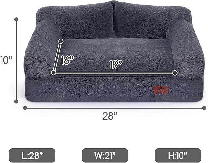 Hollypet Fluffy Plush Dog Cat Pet Couch Soft Calming Sofa Bed for Medium Small Cats and Dogs, Gray, M