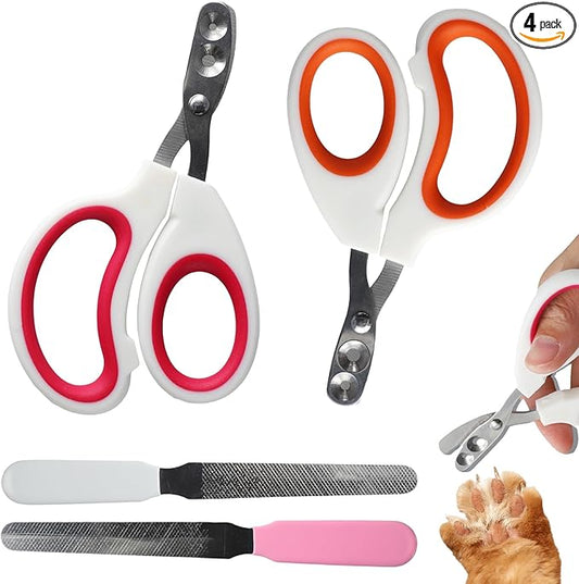 2 PCS Bearded Dragon Nail Clippers, Cat Nail Trimmer, Stainless Steel Cat Claw Clippers, with (White + Pink) Files * 2, Suitable for Reptiles, Novice Pet Families (Orange + Rose Red)
