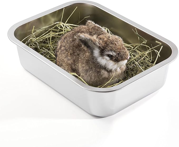 Yangbaga Stainless Steel Litter Box for Kittens, 4 in Height Easy Entry, Odor Control, Non Stick, Easy to Clean,Litter Box for Rabbits, Ferrets,Guinea Pigs and Hamsters