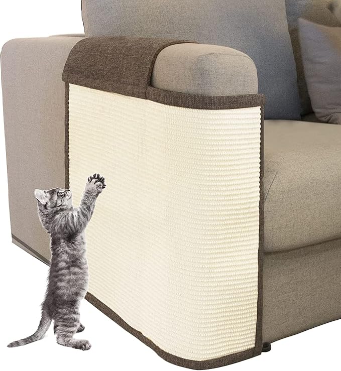 Oroonoko Cat Scratch Furniture Protector with Natural Sisal for Protecting Couch Sofa Chair Furniture 23.6''*19.7'' (Brown, Right Handed)