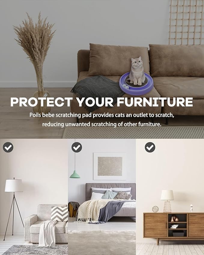 Interactive Cat Ball Track Toy for Indoor Cats, Cat Scratching Board & Exercise Set for Bored Indoor Adult and Kitten Mental & Physical Stimulation, with Spare Ball to Prevent Loss (Purple)