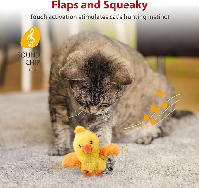 PETGEEK GiGwi Chirping Bird Cat Toys Realistic Bird Plush Toy - Perfect Melody Chaser Toys for Bored Indoor Adult Cats - Includes Hanging Loop for Cat Dancer (Chicken, Upgrade Flapping)