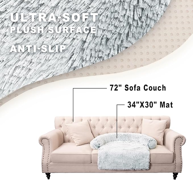 Calming Dogs/Cats Bed Mats, Dog Pad Washable Removable Couch Cover, Plush Long Fur Mat for Pets, Waterproof Lining, Perfect for Small, Medium and Large Dogs and Cats (Gradient Gray, 34"x30")