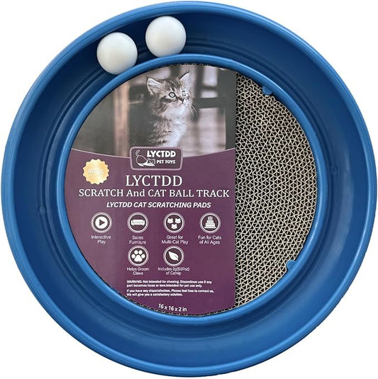 Interactive Cat Ball Track Toy for Indoor Cats, Cat Scratching Board & Exercise Set for Bored Indoor Adult and Kitten Mental & Physical Stimulation, with Spare Ball to Prevent Loss (Blue)