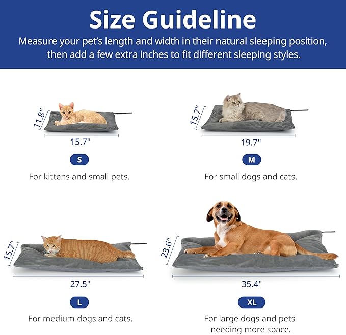 Outdoor Heated Dog Bed, Soft Pet Heating Pad with Steel-Wrapped Cord, Outside Pet Warmer for Feral Cats and Dogs, 35.4" x 23.6", 80 Watts