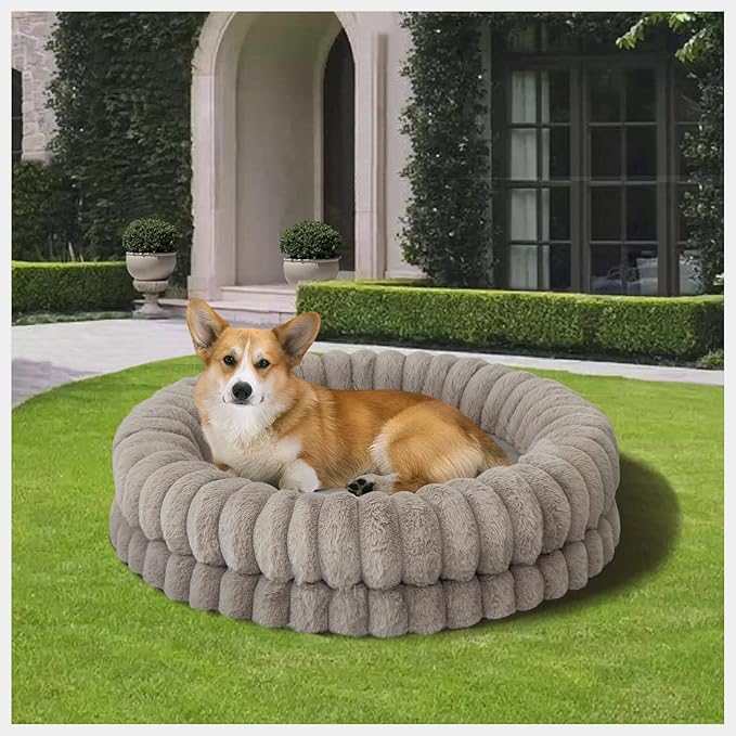BALANCE Luxury Donut Dog Bed, 30 Inches Round Dog Bed Medium Size Dogs Washable, Orthopedic Calming Dogs Bed for Pets with Anti-Slip Bottom, Oatmeal
