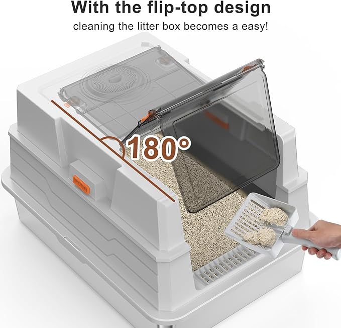 Extra Large Enclosed Stainless Steel Cat Litter Box with Lid - XXXL Giant Metal Enclosed High Sides Litter Boxs for Multi-Cat Households and Overweight Cats - Black