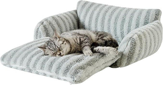 Hollypet Cat Bed Fluffy Plush Mutifuctional Double-Layer Soft Pet Couch Orthopedic Sofa Nest Beds for Small Cats and Dogs, Gray (21x15x8 inch)