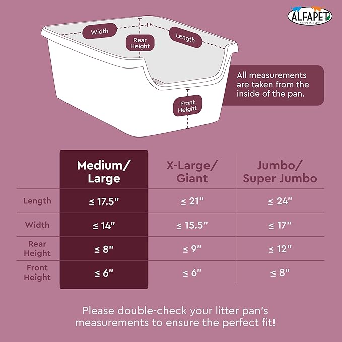 Alfapet Kitty Cat Litter box Disposable, Elastic Liners- 48-count-For Medium and Large, Size Litter Pans- With Sta-Put Technology for Firm, Easy Fit- Quick + Clever Waste Cleaners 4 pack